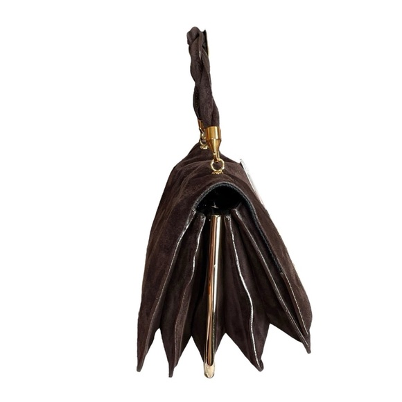 Givenchy Turn-Lock 4G Brown Suede GHW Woven Strap Clutch Handbag - Picture 4 of 15